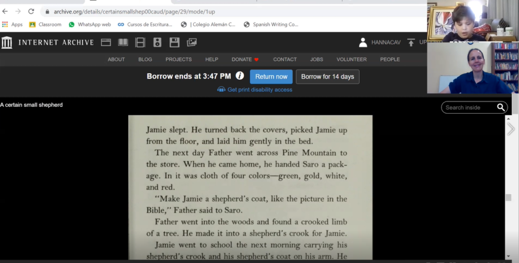 Making Christmas cards over Zoom at English Class 4